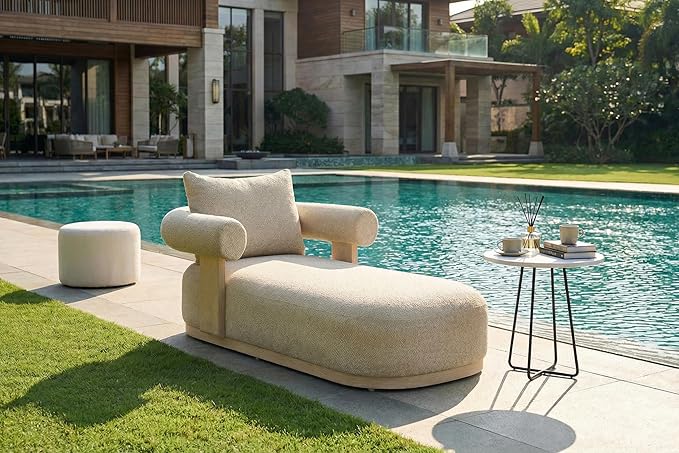 PURPLE LEAF Outdoor Chaise Lounge 1 Piece Chair Modern Aluminum Lounger Daybed with Lumbar Pillow and Armrest for Patio Poolside Beach Sunbathing Deck, Cream