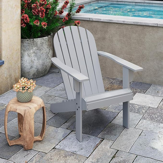 Giantex Acacia Wood Adirondack Chair - Outdoor Fire Pit Chair with 105° Inclined Seat, High Backrest, 4" Wide Armrests, Patio Lounge Chair for Outside, Lawn, Backyard, Garden, Deck, Porch (1, Grey)