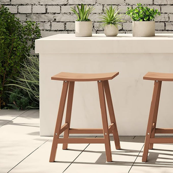 WestinTrends Malibu 24 Inch Outdoor Bar Stools, All Weather Resistant Poly Lumber Adirondack Counter Height Stools, Teak - Photo 1