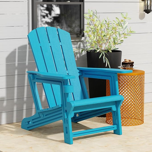 Adirondack Chair, Plastic Patio Chair Cup Holder Without Screws Install, Outdoor Chair 400 LBS Capacity, Weather Resistant for Garden Backyard Lawn Beach (Sky Blue)