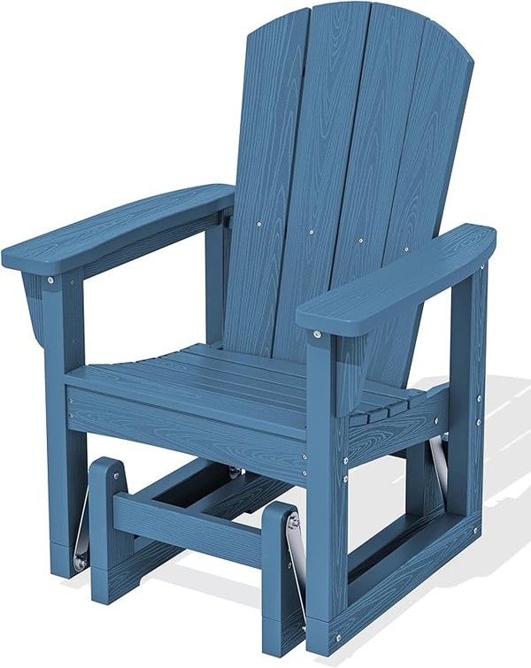 SERWALL Outdoor Glider Chair, HDPE Patio Glider Rocker All-Weather Porch Glider for Outside, Blue - Photo 1