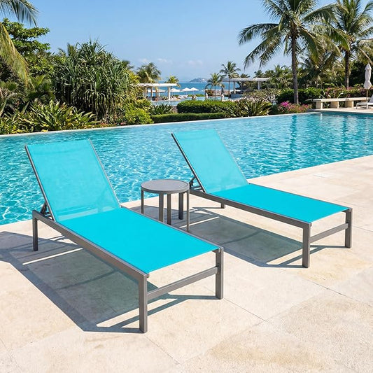 Giantex Patio Chaise Lounge Chair, Outdoor Sunbathing Chair Lawn Reclining Lounger with 6 Adjustable Position, Aluminium Frame, Outside Tanning Chairs for Deck,Yard, Pool Lounge Chairs (2, Turquoise)