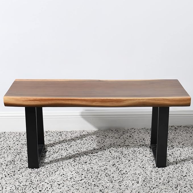 Solid Wood Bench Live Edge 39"x13"x18"H Rectangle Wooden Entryway Stools Natural Brown Rustic Coffee Side Table Bedroom Bathroom Living Room Patio Outdoor Garden Foot Stool