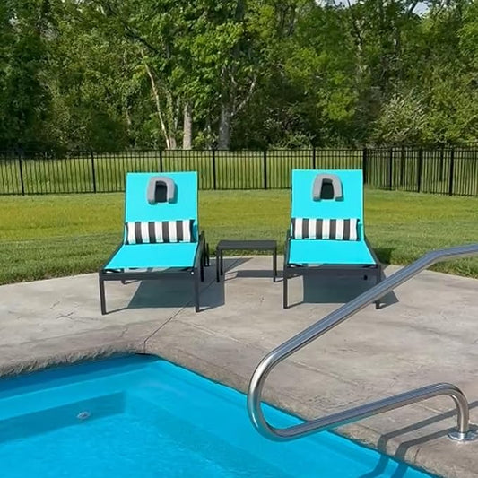 PURPLE LEAF Outdoor Tanning Lounge Chair Set with Face Hole Aluminum Adjustable Chairs Wheels Pillows and Table for Poolside Beach Patio Reclining Sunbathing Lounger Blue