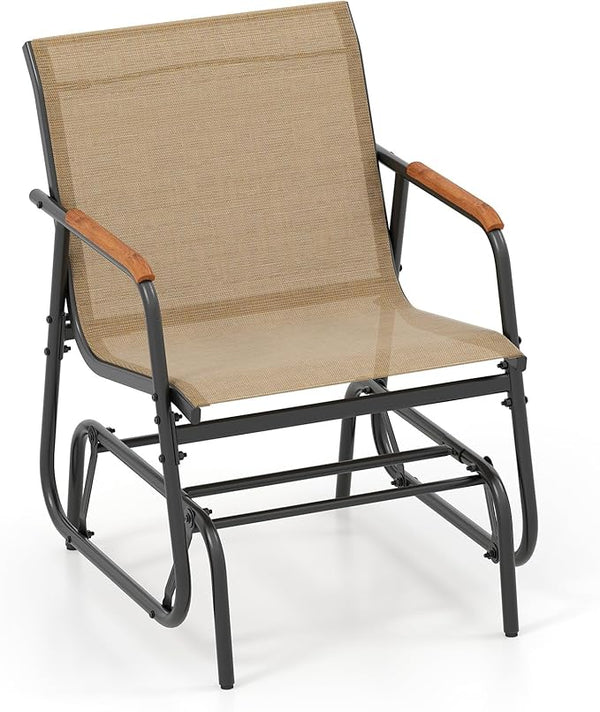 Giantex Outdoor Glider, Swing Rocking Chair with Breathable Fabric Seat, Curved Teak Wood Armrests and Metal Frame - Photo 1