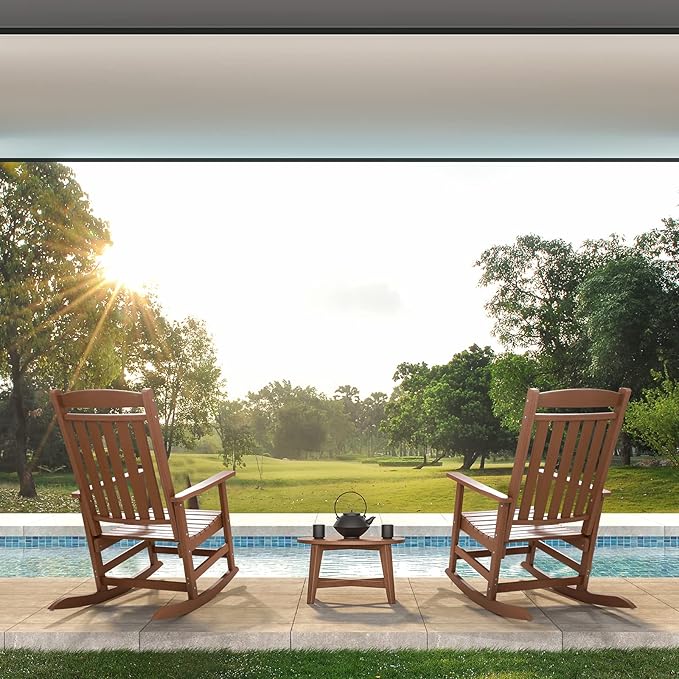 FUNBERRY Outdoor Rocking Chairs Set of 2, HDPE All Weather Poly Lumber Rocker, High Back Patio Rockers Easy Assembly