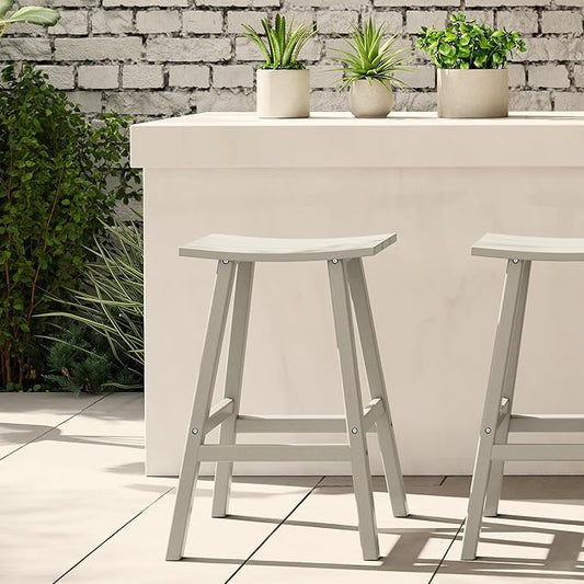 WestinTrends Malibu 29 Inch Outdoor Bar Stools, All Weather Resistant Poly Lumber Adirondack Bar Height Stools, Sand