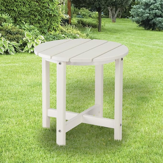 Patio Side Table, Pool Composite Patio Table,HDPE End Tables for Backyard,Pool, Indoor Companion, Easy Maintenance & Weather Resistant (Style 2-White)