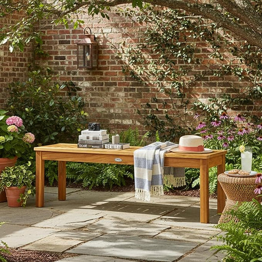Tangkula 52 Inches Acacia Wood Outdoor Bench for Dining Room, Entryway, Poolside, Garden - Patio Backless Dining Seat with Slatted Design, Ideal for Outdoors & Indoors