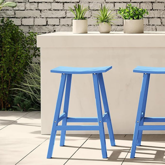 WestinTrends Malibu 29 Inch Outdoor Bar Stools, All Weather Resistant Poly Lumber Adirondack Bar Height Stools, Pacific Blue