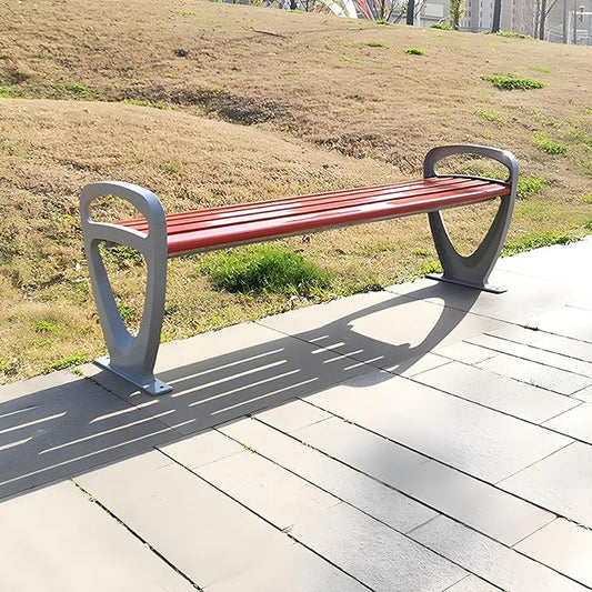 LITFAD Garden Bench Industrial Metal Frame Park Bench with Waterproof Wood Curved Seat Outdoor Seating Bench for Patio, Lawn, Yard, Porch - Red 71" L x 16" W x 21" H