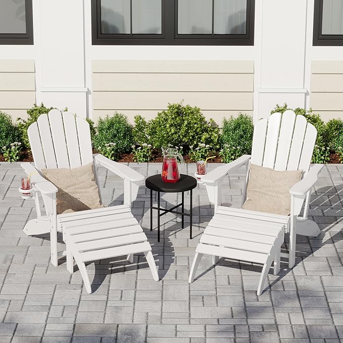 Costaelm Adirondack Chair Footrest Foldable Ottoman, Folding Ottoman Outdoor Foot Rest for Patio Waterproof, Adirondack Ottoman Outdoor, White