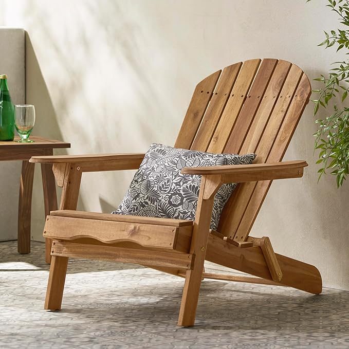 Adirondack Chair, Folding Adirondack Chairs, Acacia Wood Material, Fire Pit Chairs Features Slatted Seat and Back, Wide Armrests, for Deck Backyard Patio Outdoor Garden (Natural Stained)