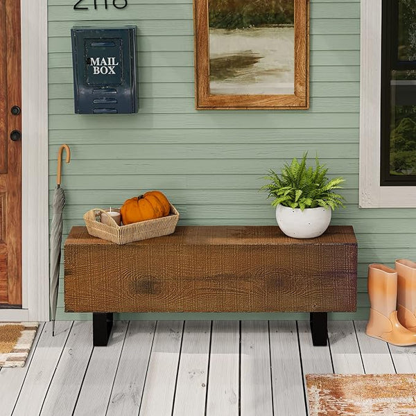COSIEST Patio Log Bench, Rectangular MgO Garden Bench, 48.4 x 11.8” Outdoor Bench, Rustic Bench for Yard or Lawn(Color Walnut)