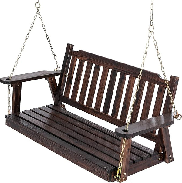 Anraja Wooden Porch Swing 2-Seater Bench Swing with Hanging Chains Heavy Duty 800 LBS for Outdoor Patio Garden Yard - Photo 1