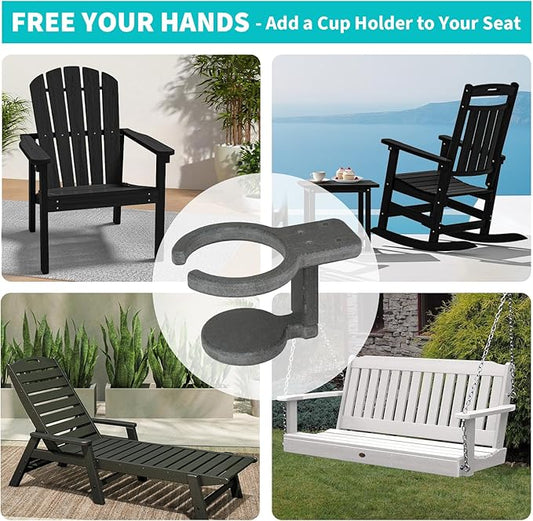 Universal Poly Cup Holder for Adirondack Chairs – Weatherproof, Durable Drink Holder for Resin or Plastic Outdoor Furniture – Easy to Install, Sturdy, Grey