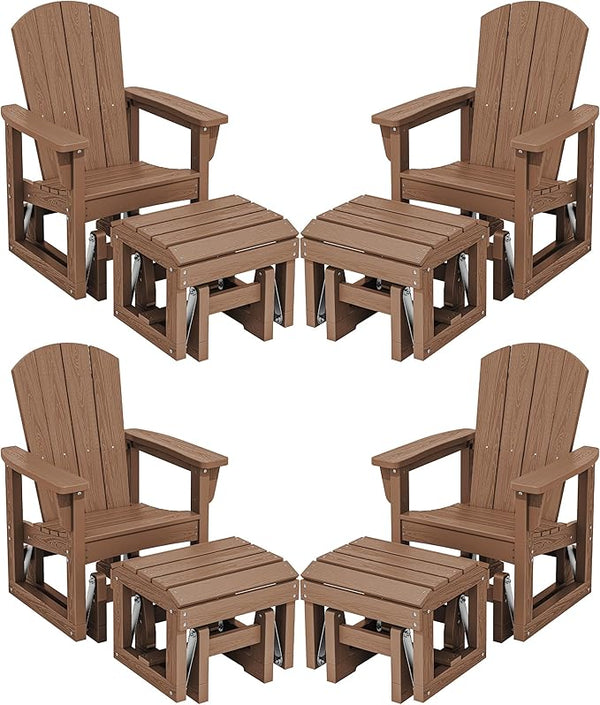 SERWALL Outdoor Glider Chair Set of 4 with Ottoman, HDPE Wood-Like Patio Glider Set All-Weather Porch Glider for Outside - Photo 1