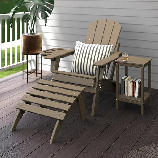 Adirondack Ottoman Set of 4, Folding Adirondack Ottoman for Adirondack Chair, HDPE All Weather Outdoor Footstool for Patio, Backyard, Porch, Garden, Brown