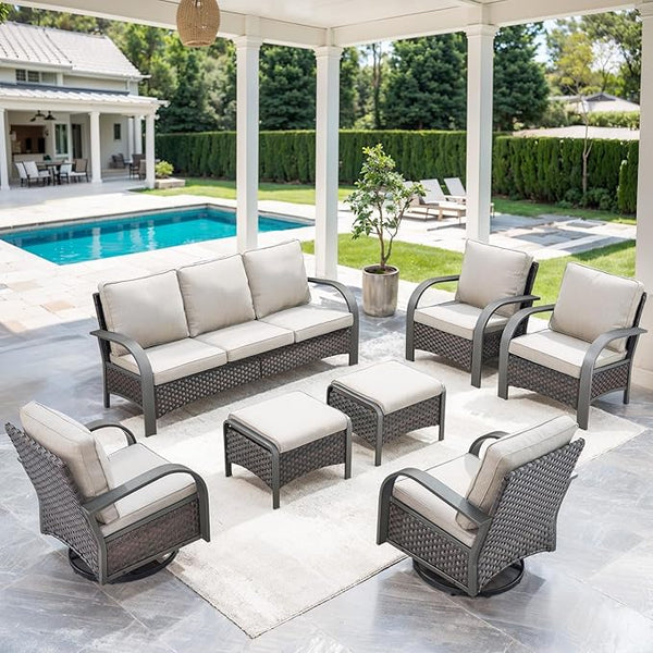 Belord Patio Conversation Sets - 7 Piece Outdoor Patio Furniture Sets with Swivel Rocker Outdoor Chairs, Wicker Couch - Photo 1