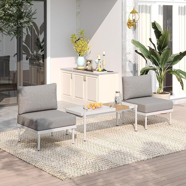 Sundale Outdoor 3 Pieces Patio Furniture Set, Metal Outdoor Sectional Sofa with Coffee Table - Photo 1