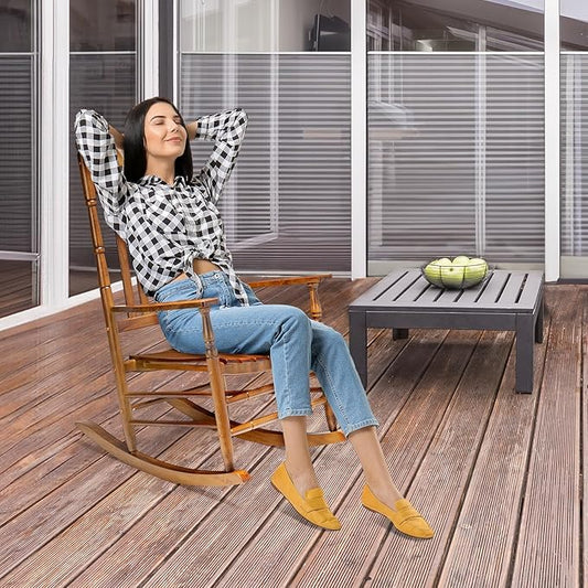 VINGLI Wooden Rocking Chair Outdoor, Patio Rockers with High Back, Support 450 LBS Rocking Chairs, for Porch, Patio, Balcony, Garden, Yard (Oak, 1 PC)
