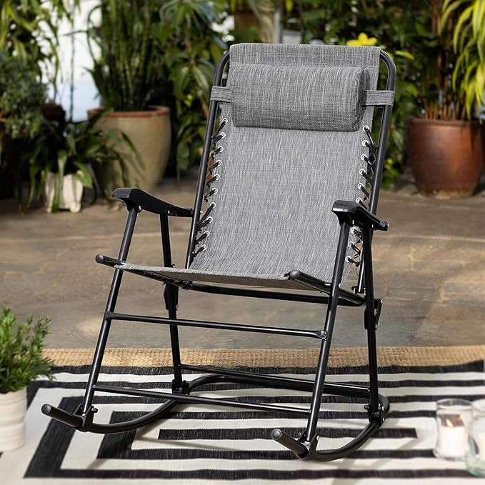 Flamaker Patio Rocking Chair Zero Gravity Chair Outdoor Folding Recliner Foldable Lounge Chair Outdoor Pool Chair for Patio, Poolside and Camping (Grey)