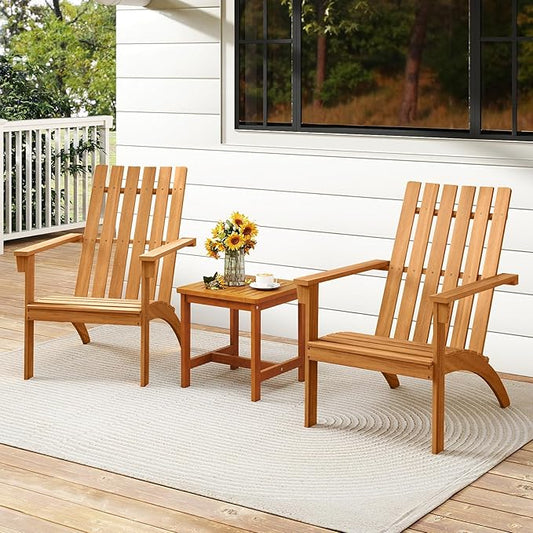 Giantex Adirondack Chairs Set of 2, Acacia Wood Fire Pit Chairs w/Inclined Seat, High Backrest, Ergonomic Outdoor Slatted Patio Chairs for Backyard, Poolside, Lawn, Porch