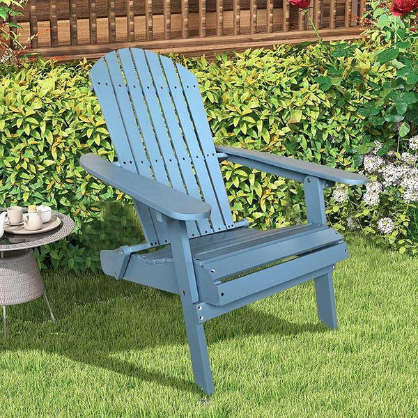 Adirondack Chairs, All-Weather Outdoor Patio Chairs with Wide Armrest, Solid Wood, 350 Lbs, Turquoise Grey - Photo 1