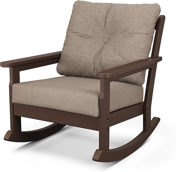 Polywood® Vineyard Deep Seating Rocking Chair in Mahogany/Spiced Burlap - Photo 1