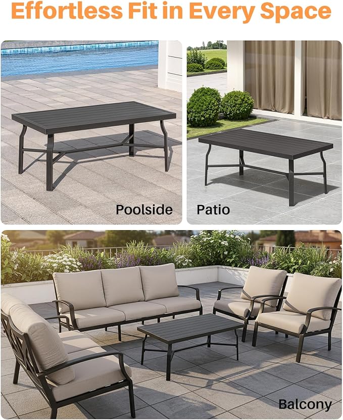 Outdoor Coffee Table, Never-Rust Aluminum Patio Coffee Table, Rectangle Outside Garden Table with Slatted Tabletop, All-Weather Outdoor Patio Furniture Table for Backyard, Porch, Dark Bronze