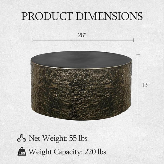 UPHA 28" Round Outdoor Coffee Table, Modern Hollow Concrete Patio Table, Small Minimalist Low Accent Table for Living Room, Balcony, Deck, Backyard, Bronze