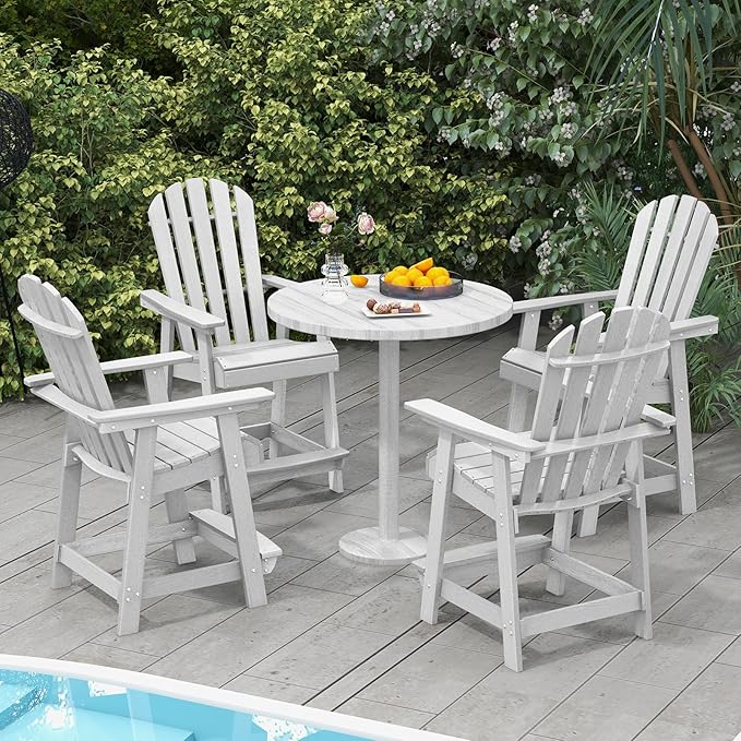Giantex Tall Adirondack Chair Set of 2, HDPE Outdoor Bar Stools with Armrests, 4.5” Wide Footrest, Patio Adirondack Barstools, All-Weather Balcony Chairs for Poolside, Garden, Backyard (2, White)