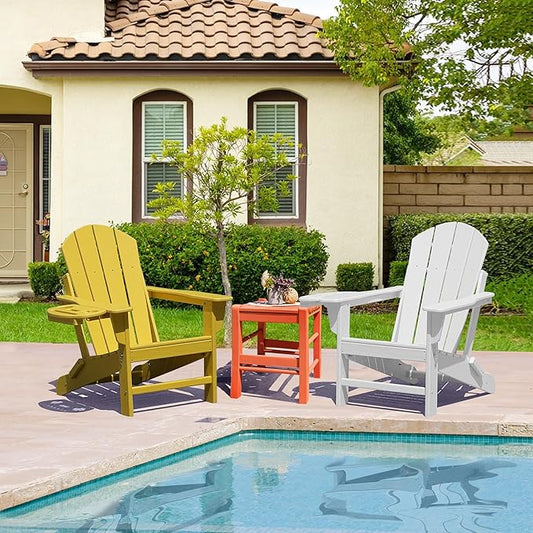 FOOWIN Folding Adirondack Chair Set of 8, HDPE Adirondack Chairs with Cup Holder, Weather Resistant Plastic Fire Pit Chairs for Outdoor, Patio, Lawn, Garden, Backyard, Deck, White