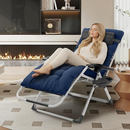 VINGLI 29" Padded Zero Gravity Chair, Lounge Chair with Removable Cushion & Tray, Folding Reclining Patio Chairs, Recliner Chair for Lawn,Indoor Outdoor-Blue