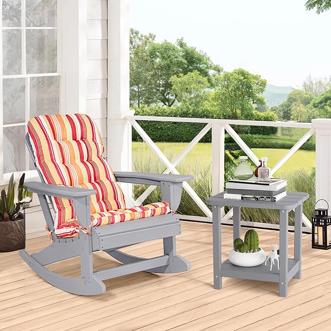 Sundale Outdoor 18" Small Side Table, Patio HDPE All Weather Small Adirondack End Table Water Resistant 2 Tier Rectangular Outside Table for Pool, Garden, Beach, Grey
