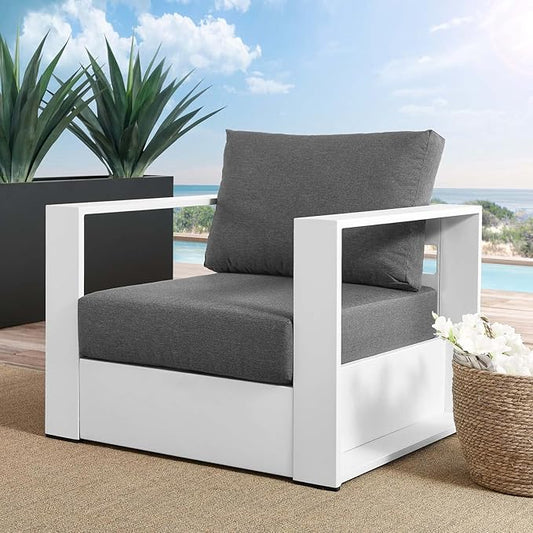 Modway Tahoe Aluminum Outdoor Patio Armchair in White Charcoal