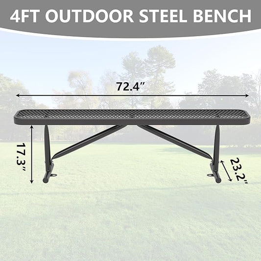 Park Benches for Outside, 6 ft Steel Outdoor Garden Bench Porch Chair Furniture Patio Seating, Commercial Expanded Metal Mesh Bench for Shopping Malls, Lawn, Backyard, Park, Deck, Street, School