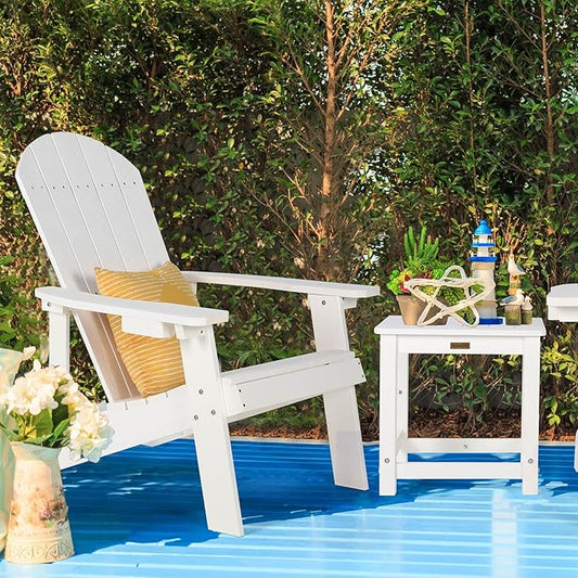 Adirondack Chair, All Weather Resistant Plastic Chairs with Cup Holder, 5 Easy Steps to Install, Outdoor Chairs for Patio, Garden, Backyard Deck, Lawn, Fire Pit - White