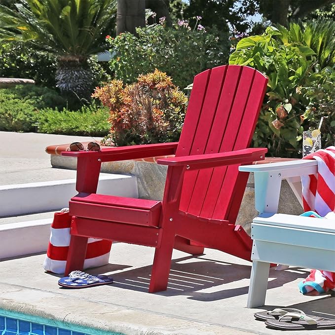 Shine Company Seaside Outdoor Weatherproof Folding Adirondack Chair, Chili Pepper