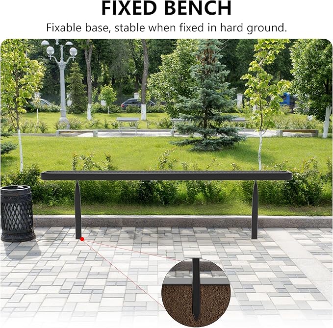 6 FT Heavy Duty Metal Park Bench for Outside, Outdoor Backless Bench with Thermoplastic Coating, Commercial Benches for Shopping Mall, Store, Park, Deck, Inground Mounted, Black