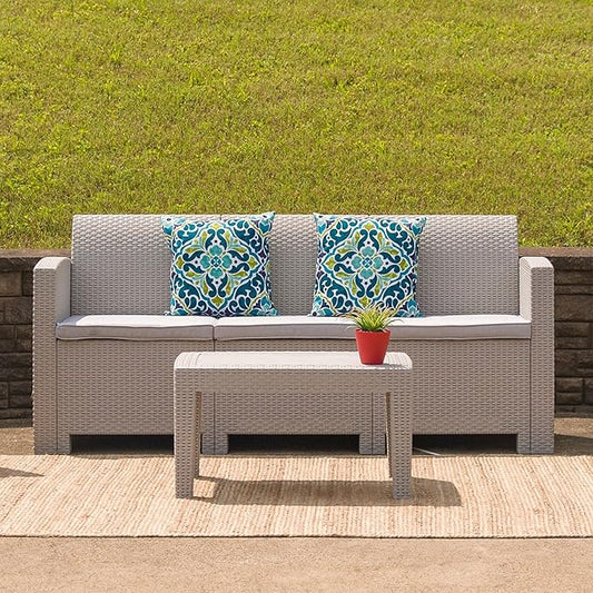 Flash Furniture Seneca Light Gray Faux Rattan Coffee Table