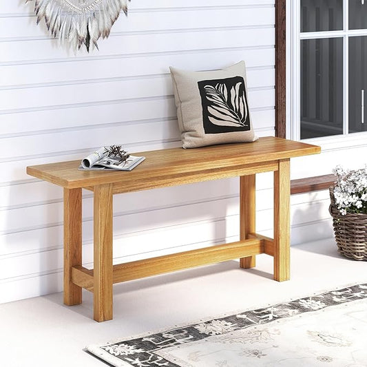 Tangkula Outdoor Teak Wood Bench, Patio Dining Bench Seat, Wooden Garden Bench, 2-Person Loveseat Seating for Porch, Backyard and Poolside (1,Natural)