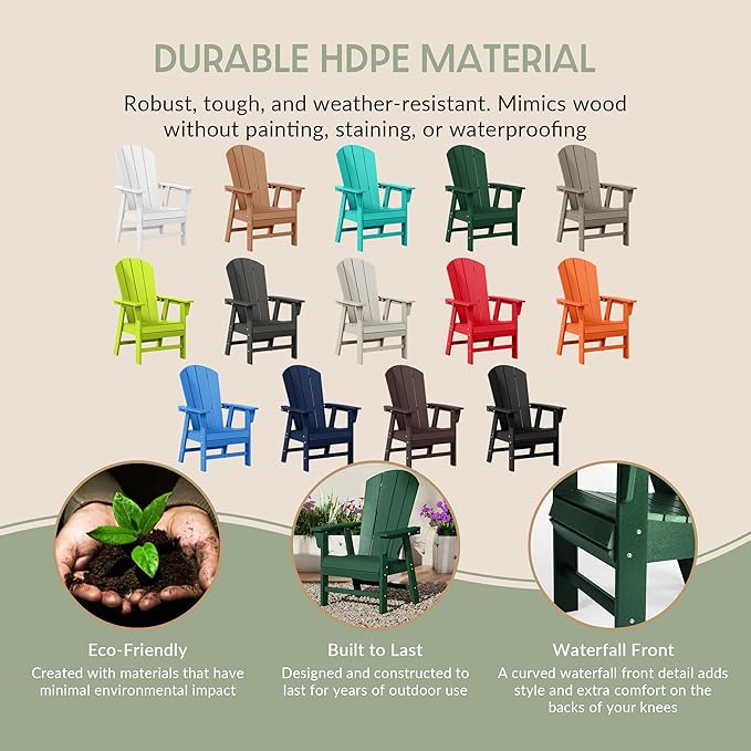 WestinTrends Malibu Outdoor Patio HDPE Plastic Adirondack Dining Chair Dark Green