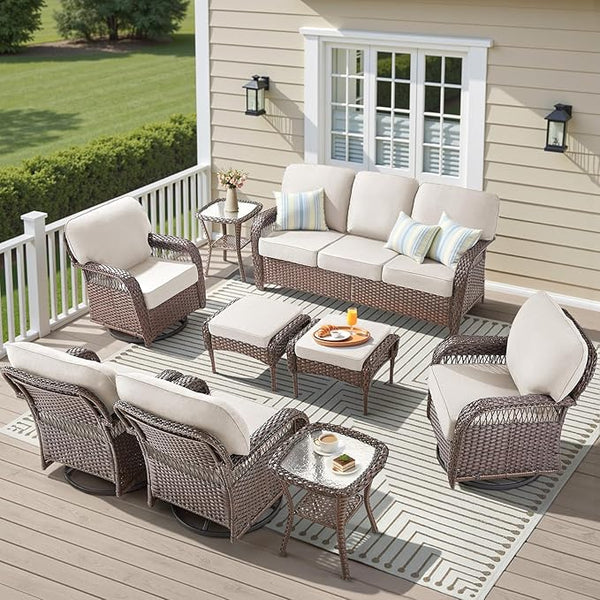 9 Pieces Patio Furniture Set Swivel Chairs - Photo 1
