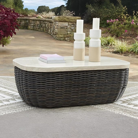 Signature Design by Ashley Kimora Casual Outdoor Fade and Rust Resistant Coffee Table, Beige & Dark Brown