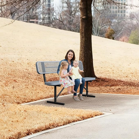 6ft Gray Metal Park Bench with Backrest, Heavy Duty Outdoor Benches Weatherproof Steel Long Playground Bench Seats, Commercial Garden Benches Red Dock Benches for Lawn, Park, Deck,Patio, Porch
