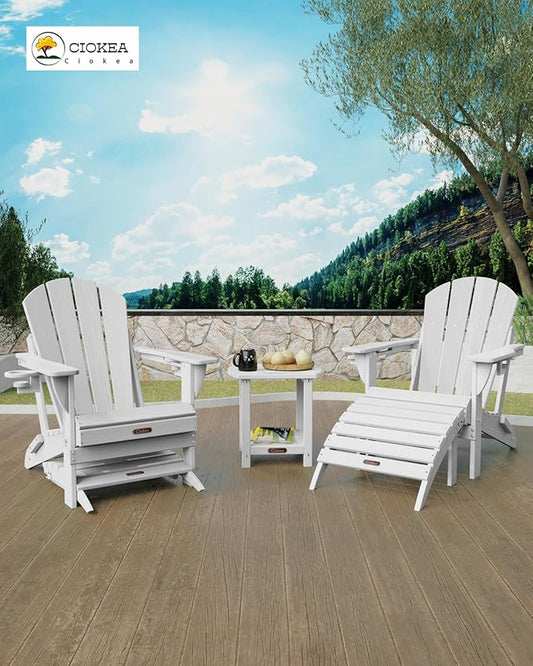 Ciokea Adirondack Outdoor Side Table 2 Pack, 2-Tier Sturdy Patio End Table for Patio, Pool, Porch, White