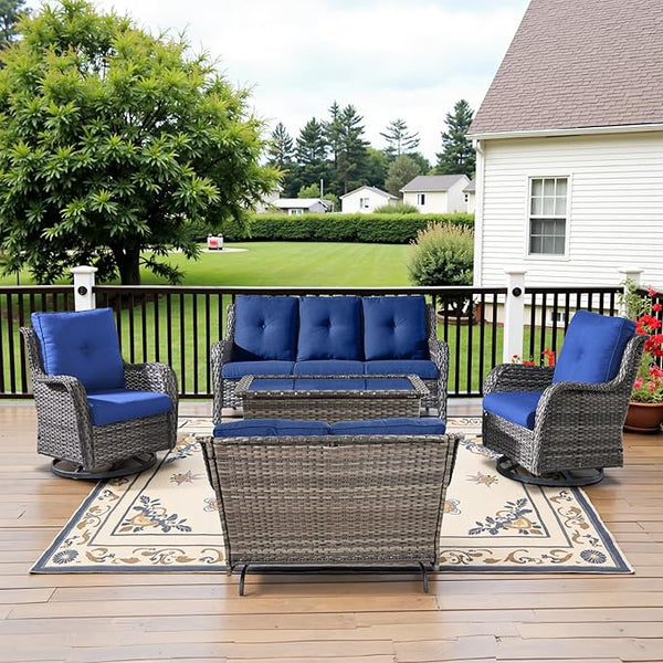 Belord 5 Piece Outdoor Wicker Furniture, Patio Swivel Rocking Chairs with Loveseat and 3 Seat Sofa - Photo 1