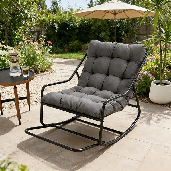 Rocking Chair with Foot Rest, Outdoor Indoor Rocking Lounge Chair with Cushion - Photo 1