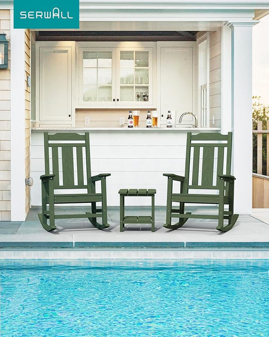 SERWALL Oversized Rocking Chair Outdoor, HDPE Outdoor Rocking Chair, Avocado